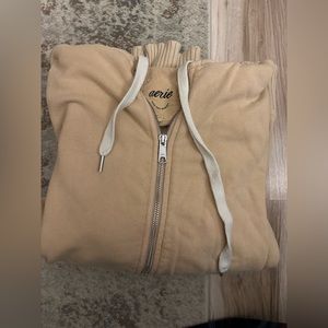 Aerie Tan Zip Up Hoodie
